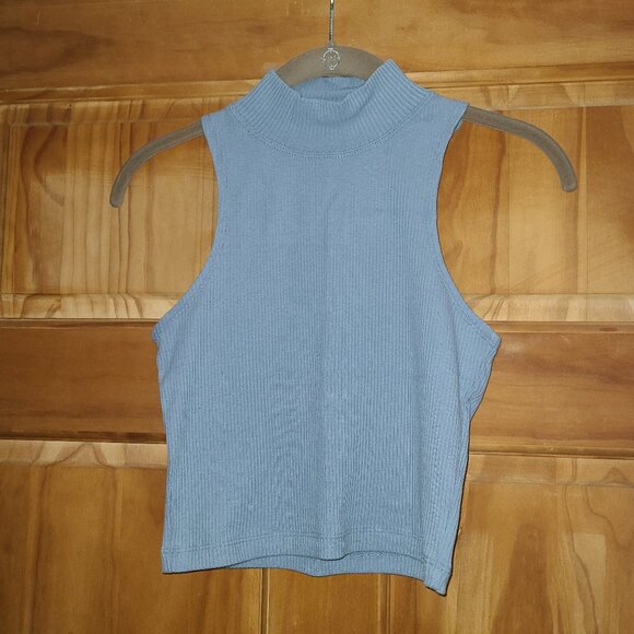 Aeropostale Blue Mock Neck Solid Ribbed Pullover - Picture 1 of 2